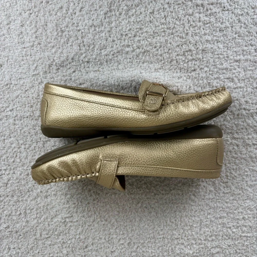 G.H. Bass & Co Shoes Womens 9M Gold Metallic Betsy Round Toe Slip On Loafer Flat